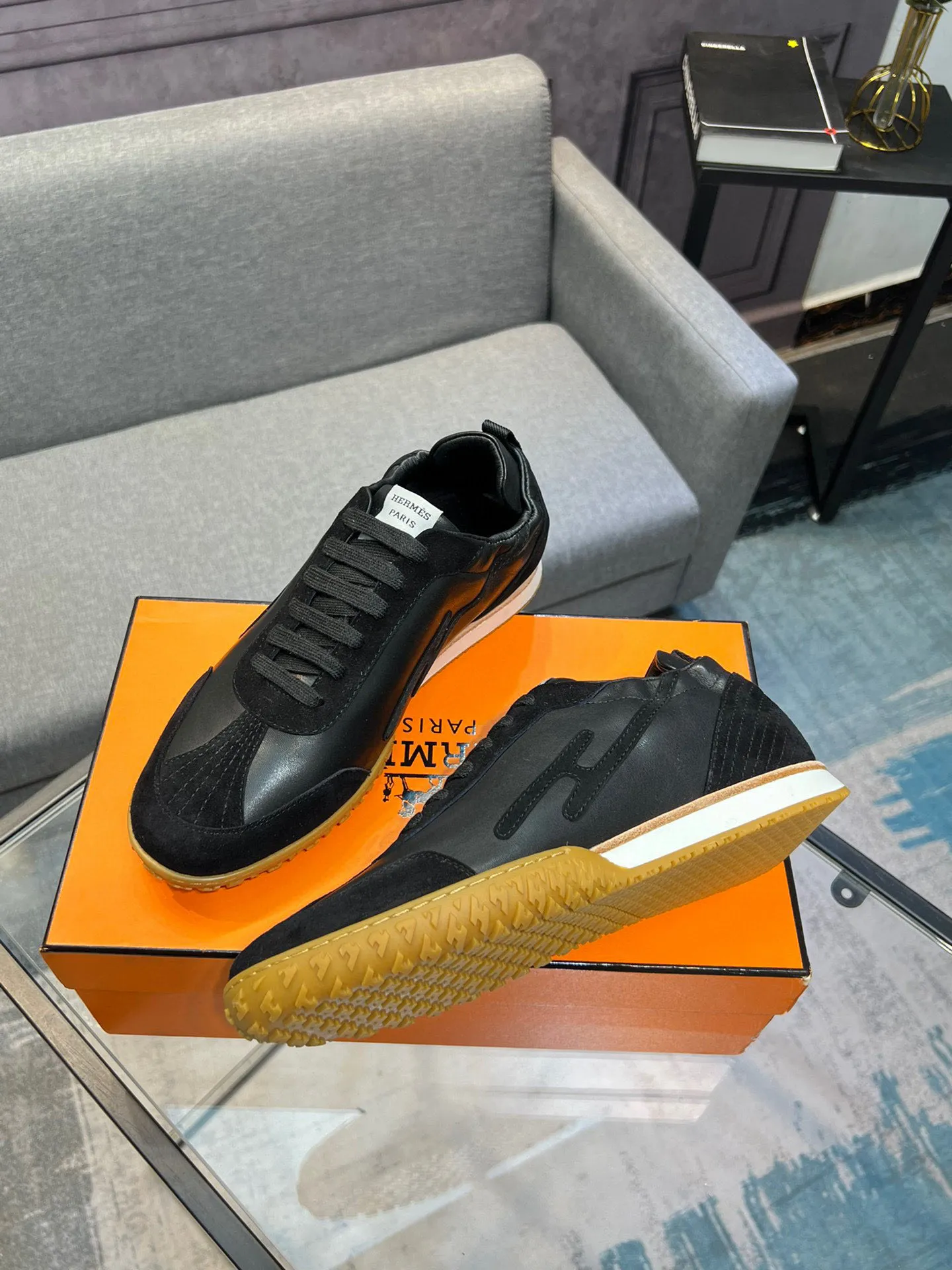 Men's shoes 💰660 [HERMES] Hermès - High-end quality original order 🔍🔍 - Upper: 🔝 cowhide suede splicing design - Inner lining: imported mixed sheepskin - Outsole: TPR foam · Rubber: two-color combined molding outsole - Super high quality control · Fine workmanship: highlighted (high-end, luxury, grade) -Size: 38-44 (45, 46, can be customized)